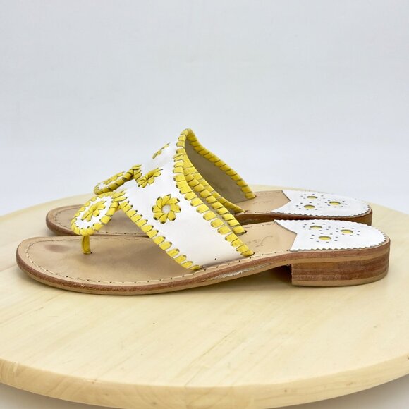 Jack Rogers White Yellow Leather Whipstitched Handmade Thong Sandals Size 7 - Picture 3 of 9